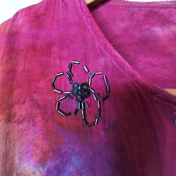 2 Of Us Tie Dye Button Up Shirt Beaded Flower Boho Hippie - Picture 11 of 14